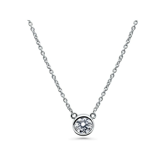 BERRICLE Sterling Silver Solitaire Wedding 0.45 Carat Bezel Set Round Cut Cubic Zirconia CZ Mini Anniversary Pendant Necklace for Women 16 inch, Rhodium Plated