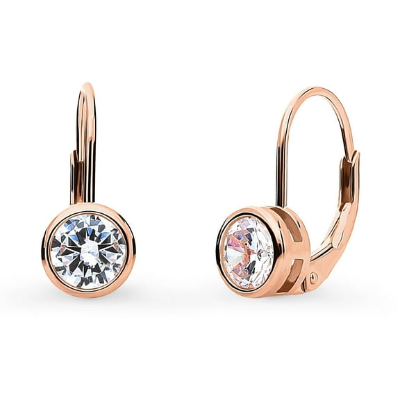BERRICLE Sterling Silver Solitaire 1.2 Carat Bezel Set Round Cut Cubic Zirconia CZ Fashion Leverback Dangle Drop Earrings for Women, Rose Gold Flashed