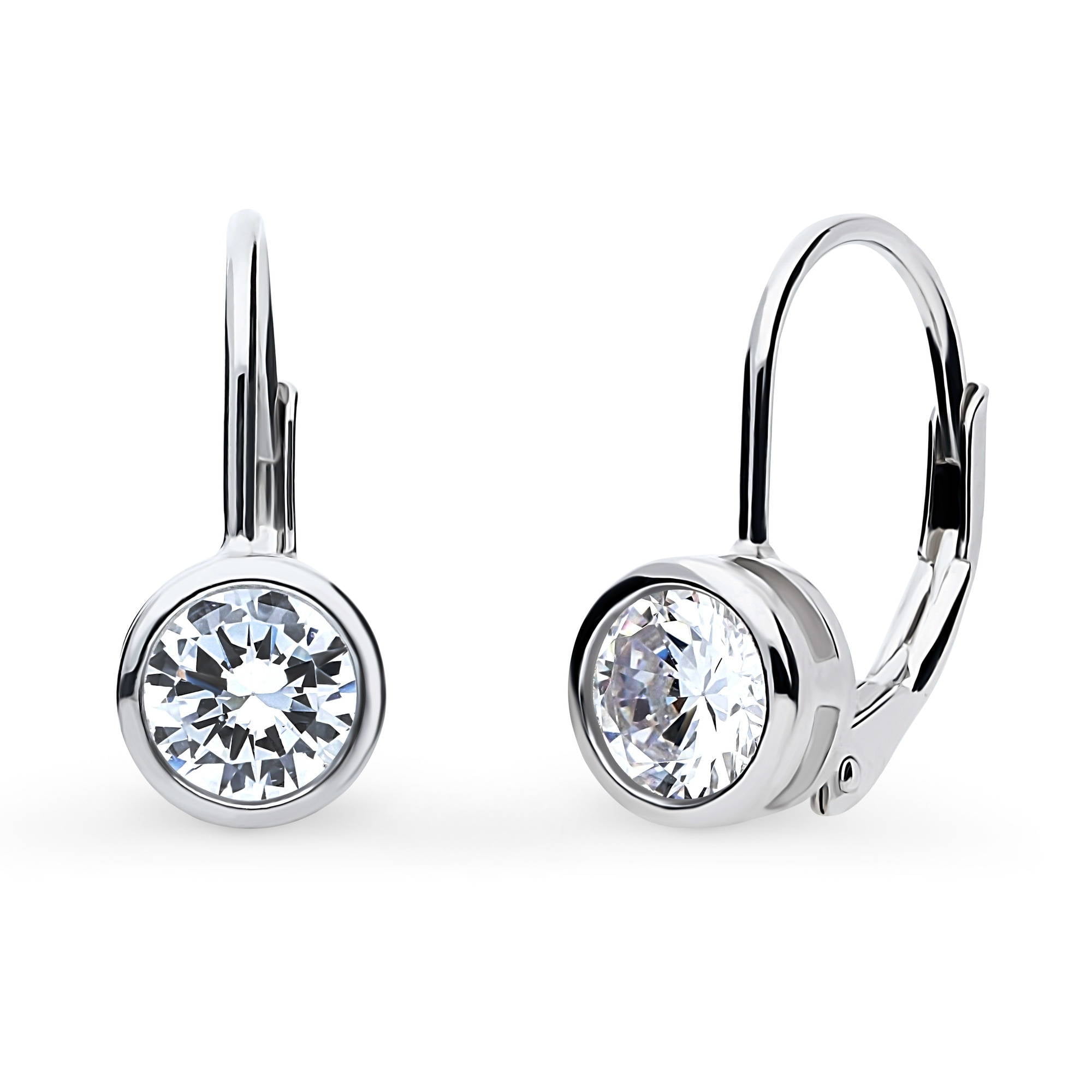 BERRICLE Sterling Silver Solitaire 1.2 Carat Bezel Set Round Cut Cubic Zirconia CZ Fashion Leverback Dangle Drop Earrings for Women, Rhodium Plated