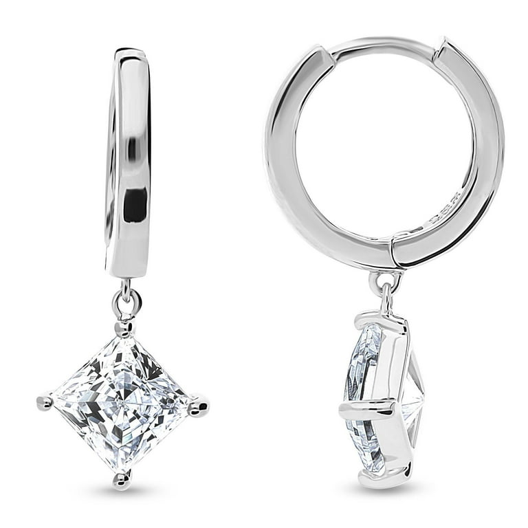 Hoop Earrings with Heart Dangle Rhodium on Sterling Silver with Sparkling Cubic Zirconia Hoop Earrings with Heart Dangle Rhodium on Sterling Silver with Sparkling Cubic Zirconia