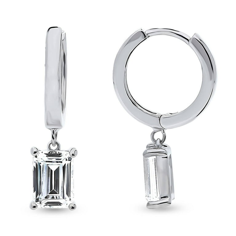 Hoop Earrings with Heart Dangle Rhodium on Sterling Silver with Sparkling Cubic Zirconia Hoop Earrings with Heart Dangle Rhodium on Sterling Silver with Sparkling Cubic Zirconia