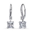 thumbnail image 1 of BERRICLE Sterling Silver Solitaire 3.2 Carat Princess Cut Cubic Zirconia CZ Anniversary Leverback Dangle Drop Earrings for Women, Rhodium Plated, 1 of 5