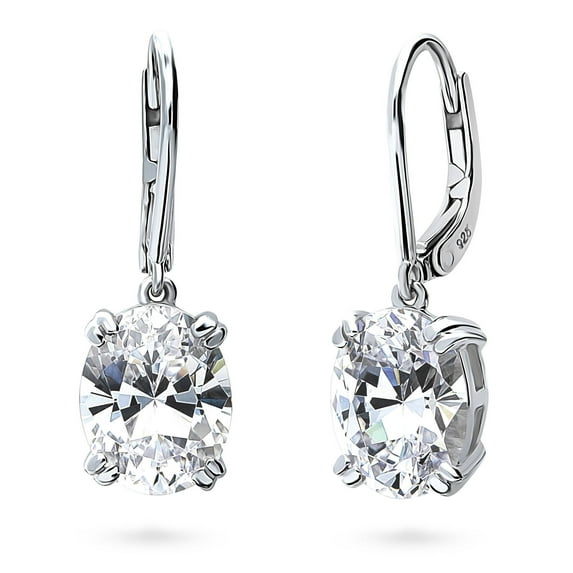 BERRICLE Sterling Silver Solitaire 5.6 Carat Oval Cut Cubic Zirconia CZ Statement Anniversary Leverback Dangle Drop Earrings for Women, Rhodium Plated