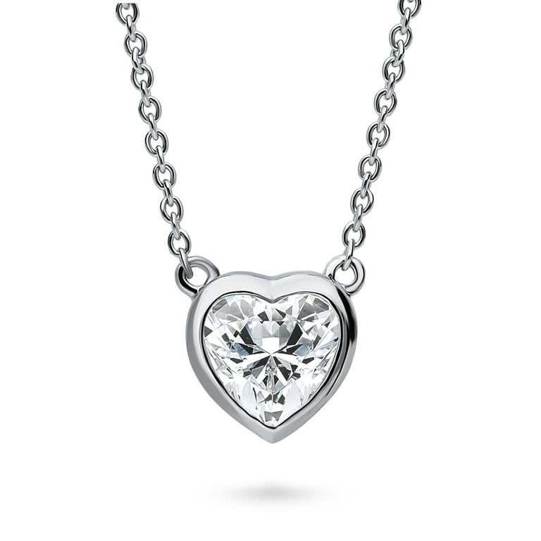 BERRICLE Sterling Silver Solitaire Bezel Set Heart Cubic Zirconia CZ  Anniversary Pendant Necklace for Women, Rhodium Plated 0.7 Carat