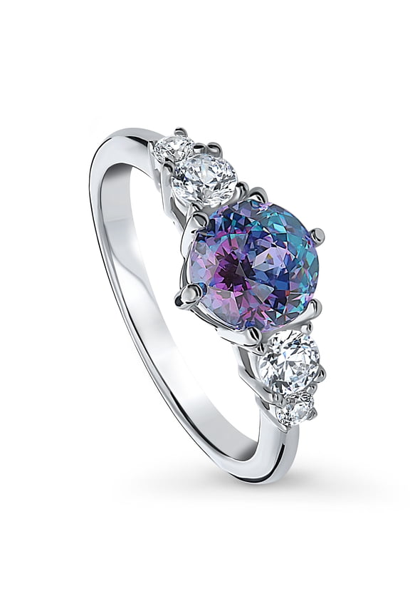 Sterling Silver Solitaire Rings Purple Aqua Round Cut Cubic Zirconia CZ Kaleidoscope Promise Ring for Women, Rhodium Plated 1.25 Carat Size 4