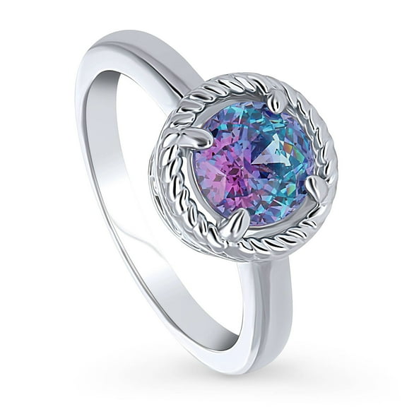 BERRICLE Sterling Silver Solitaire Purple Aqua Round Cut Cubic Zirconia CZ Kaleidoscope Fashion Ring for Women, Rhodium Plated 1.25 Carat Size 4
