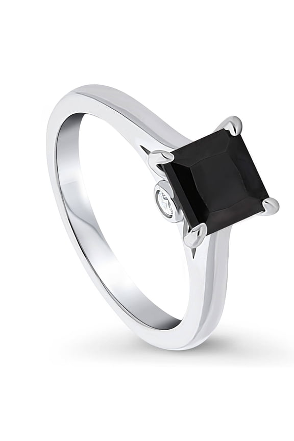 Sterling Silver Solitaire Rings Black Princess Cut Cubic Zirconia CZ Promise Ring for Women, Rhodium Plated 1.2 Carat Size 4