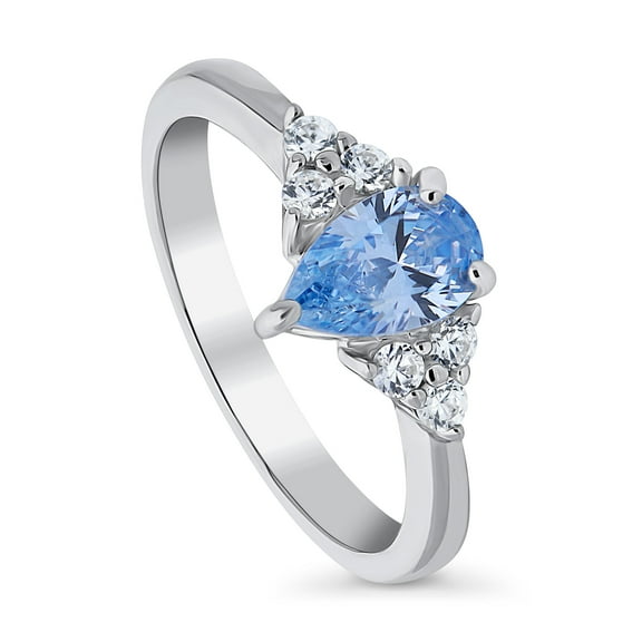 BERRICLE Sterling Silver Solitaire Rings Blue Pear Cut Cubic Zirconia CZ Promise Ring for Women, Rhodium Plated 0.8 Carat Size 4