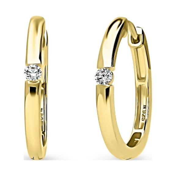 BERRICLE Sterling Silver Solitaire Round Cut Cubic Zirconia CZ Medium Fashion Hoop Earrings for Women, Yellow Gold Flashed, 0.8 inch