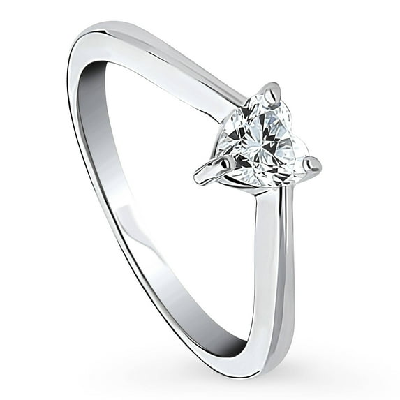 BERRICLE Sterling Silver Solitaire Wedding Engagement Rings 0.4 Carat Heart Shaped Cubic Zirconia CZ Heart Ring for Women, Rhodium Plated Size 7.5