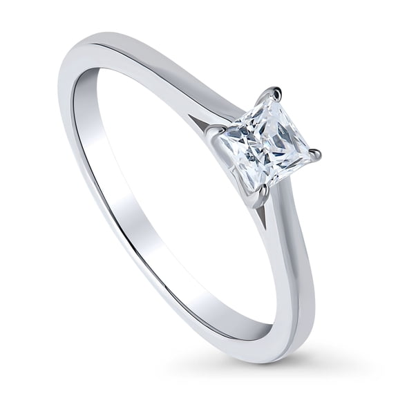 BERRICLE Sterling Silver Solitaire Wedding Engagement Rings 0.4 Carat Princess Cut Cubic Zirconia CZ Promise Ring for Women, Rhodium Plated Size 6.5