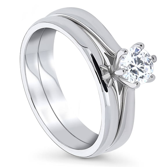BERRICLE Sterling Silver Solitaire Wedding Engagement Rings 0.45 Carat Round Cut Cubic Zirconia CZ Ring Set for Women, Rhodium Plated Size 9
