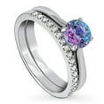 thumbnail image 1 of BERRICLE Sterling Silver Solitaire Wedding Engagement Rings 0.8 Carat Purple Aqua Round Cut Cubic Zirconia CZ Kaleidoscope Ring Set for Women, Rhodium Plated Size 8, 1 of 11