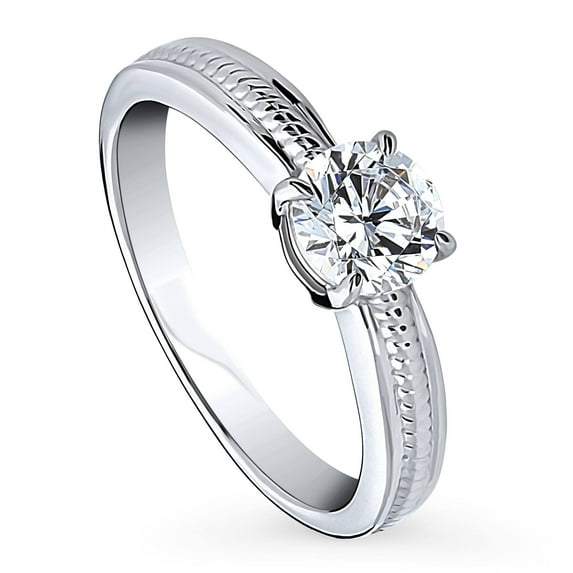 BERRICLE Sterling Silver Solitaire Wedding Engagement Rings 0.8 Carat Round Cut Cubic Zirconia CZ Cable Promise Ring for Women, Rhodium Plated Size 7
