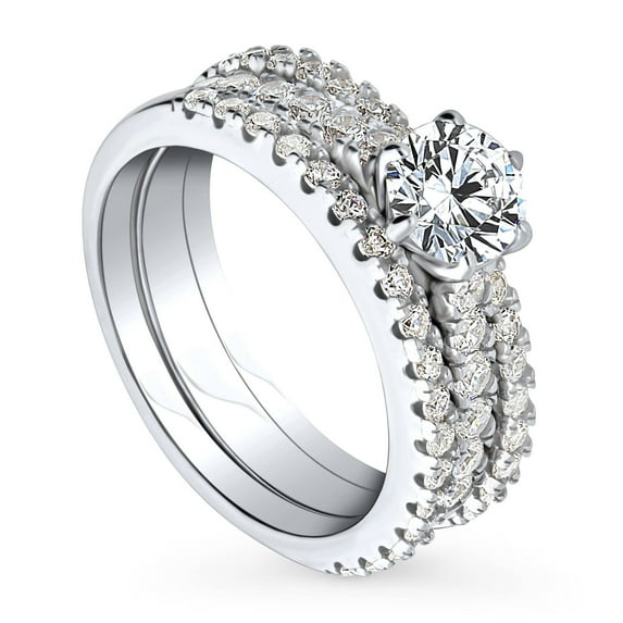 BERRICLE Sterling Silver Solitaire Wedding Engagement Rings 0.8 Carat Round Cut Cubic Zirconia CZ Ring Set for Women, Rhodium Plated Size 6