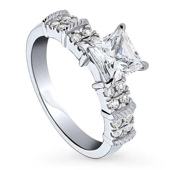 BERRICLE Sterling Silver Solitaire Wedding Engagement Rings 1.2 Carat Princess Cut Cubic Zirconia CZ Ring for Women, Rhodium Plated Size 7.5
