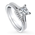 thumbnail image 1 of BERRICLE Sterling Silver Solitaire Wedding Engagement Rings 1.2 Carat Princess Cut Cubic Zirconia CZ Wishbone Ring Set for Women, Rhodium Plated Size 8, 1 of 11