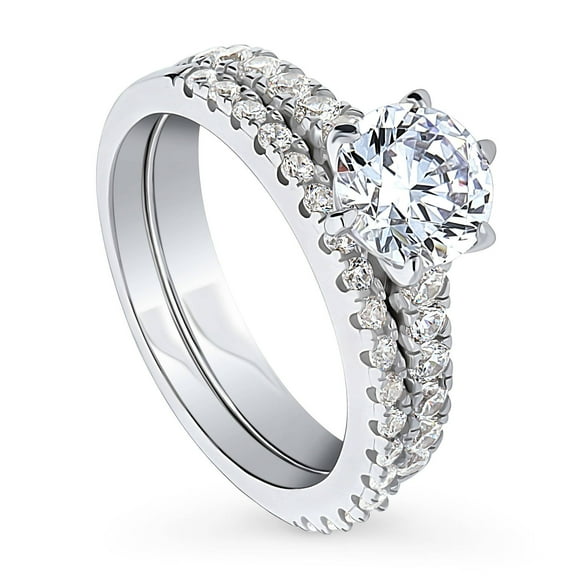 BERRICLE Sterling Silver Solitaire Wedding Engagement Rings 1.25 Carat Round Cut Cubic Zirconia CZ Ring Set for Women, Rhodium Plated Size 7