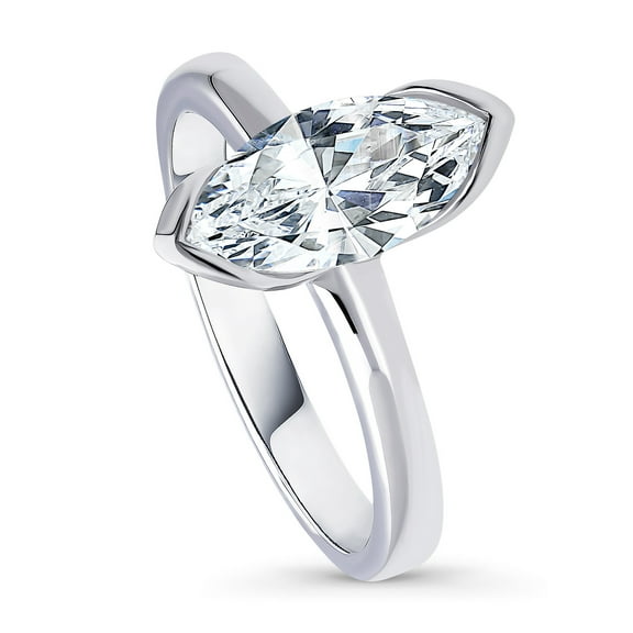 BERRICLE Sterling Silver Solitaire Wedding Engagement Rings 1.6 Carat Half Bezel Set Marquise Cut Cubic Zirconia CZ Ring for Women, Rhodium Plated Size 6
