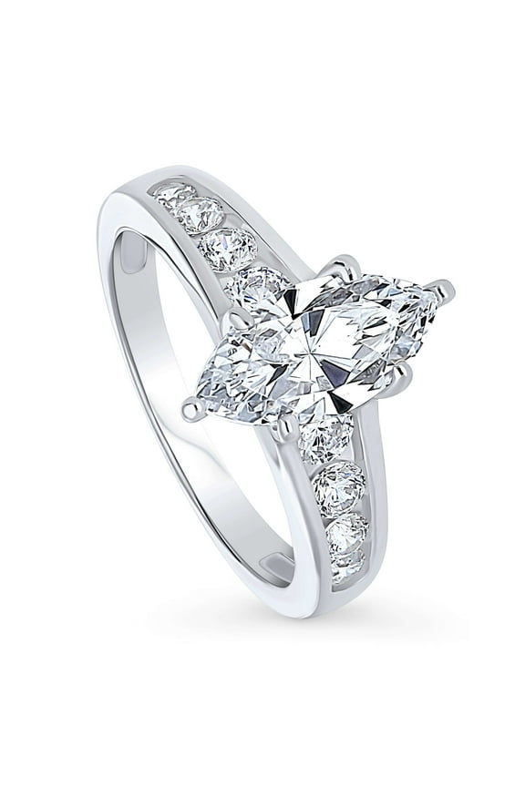 Sterling Silver Solitaire Wedding Engagement Rings 1.6 Carat Marquise Cut Cubic Zirconia CZ Promise Ring for Women, Rhodium Plated Size 10