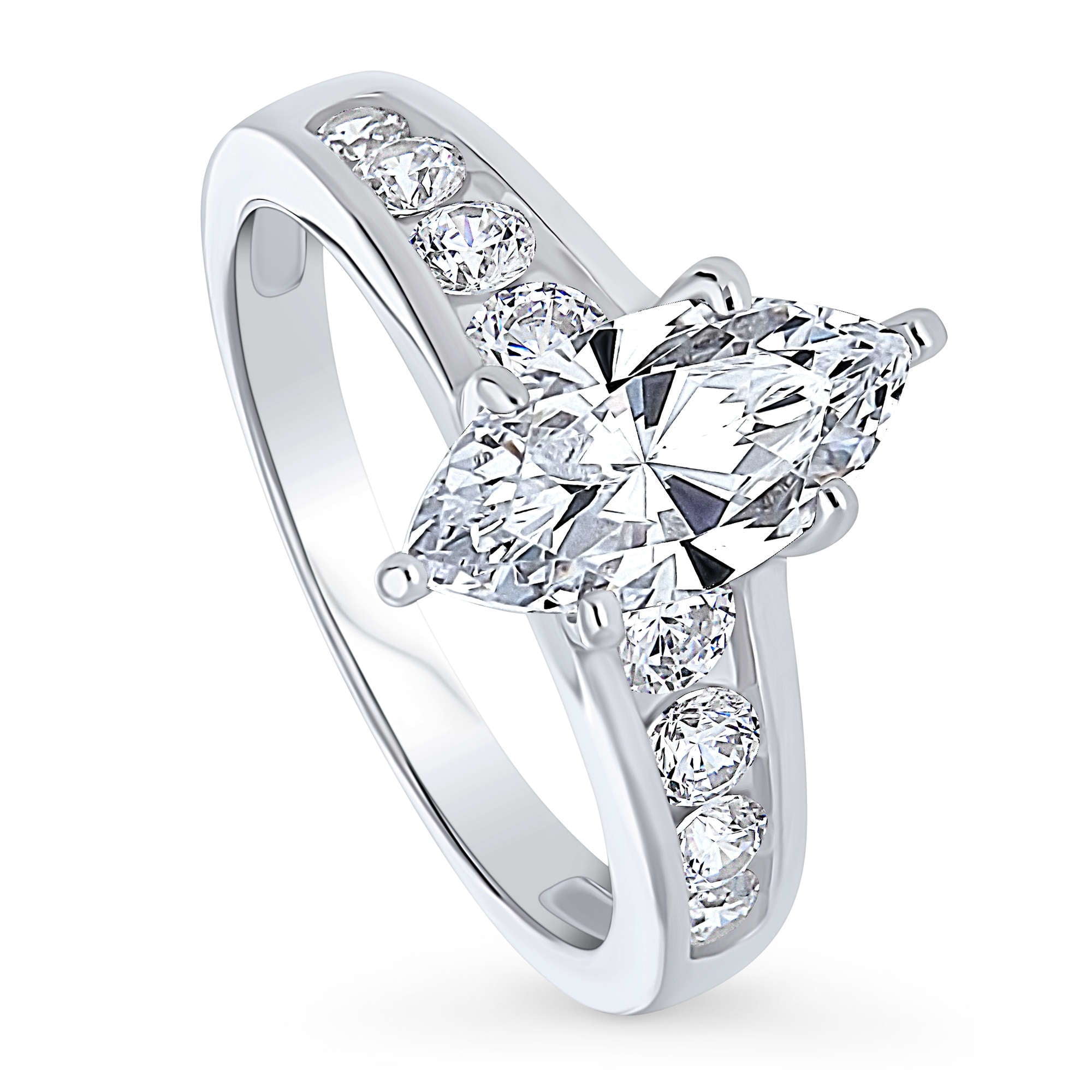 BERRICLE Sterling Silver Solitaire Wedding Engagement Rings 1.6 Carat Marquise Cut Cubic Zirconia CZ Promise Ring for Women, Rhodium Plated Size 7