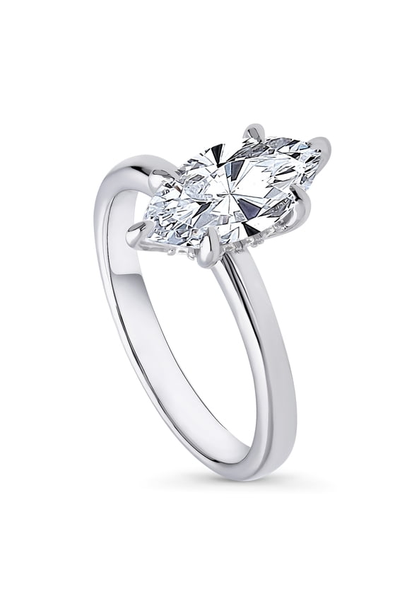 Sterling Silver Solitaire Wedding Engagement Rings 1.6 Carat Marquise Cut Cubic Zirconia CZ Ring for Women, Rhodium Plated Size 8