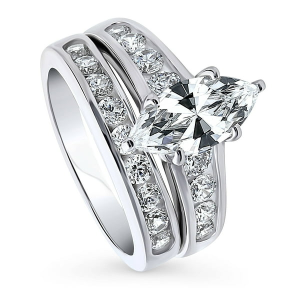 BERRICLE Sterling Silver Solitaire Wedding Engagement Rings 1.6 Carat Marquise Cut Cubic Zirconia CZ Statement Ring Set for Women, Rhodium Plated Size 8.5