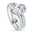 thumbnail image 1 of BERRICLE Sterling Silver Solitaire Wedding Engagement Rings 1.8 Carat Half Bezel Set Pear Cut Cubic Zirconia CZ Ring Set for Women, Rhodium Plated Size 7, 1 of 7