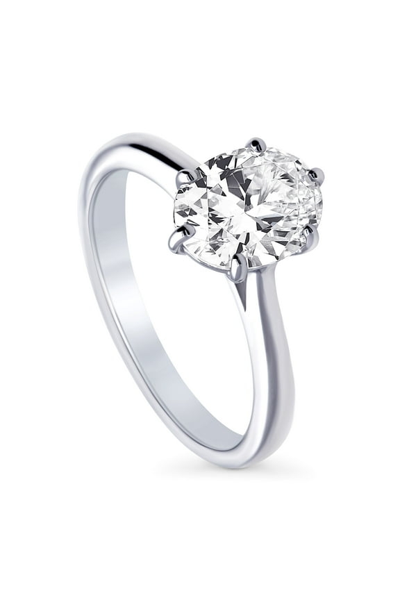 Sterling Silver Solitaire Wedding Engagement Rings 1.8 Carat Oval Cut Cubic Zirconia CZ Ring for Women, Rhodium Plated Size 4.5
