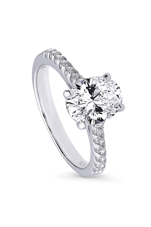 Sterling Silver Solitaire Wedding Engagement Rings 1.8 Carat Oval Cut Cubic Zirconia CZ Ring for Women, Rhodium Plated Size 6
