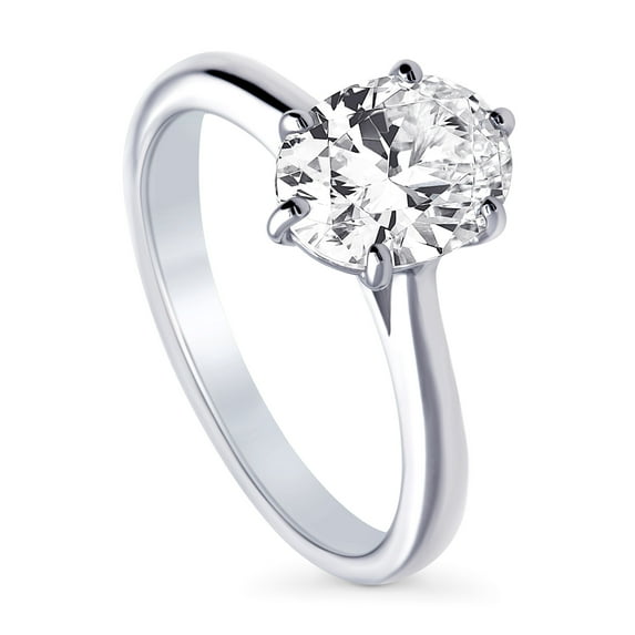 BERRICLE Sterling Silver Solitaire Wedding Engagement Rings 1.8 Carat Oval Cut Cubic Zirconia CZ Ring for Women, Rhodium Plated Size 9