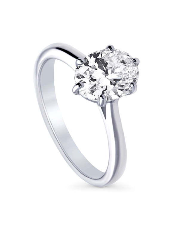 Sterling Silver Solitaire Wedding Engagement Rings 1.8 Carat Oval Cut Cubic Zirconia CZ Ring for Women, Rhodium Plated Size 9