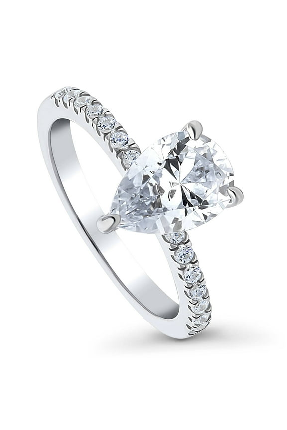 Sterling Silver Solitaire Wedding Engagement Rings 1.8 Carat Pear Cut Cubic Zirconia CZ Hidden Halo Promise Ring for Women, Rhodium Plated Size 6.5