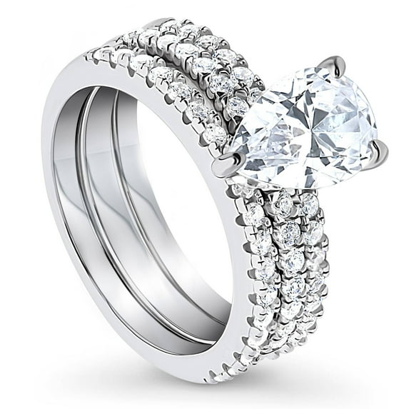 BERRICLE Sterling Silver Solitaire Wedding Engagement Rings 1.8 Carat Pear Cut Cubic Zirconia CZ Hidden Halo Ring Set for Women, Rhodium Plated Size 4