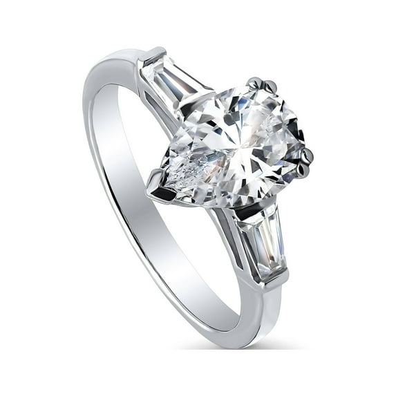 BERRICLE Sterling Silver Solitaire Wedding Engagement Rings 1.8 Carat Pear Cut Cubic Zirconia CZ Promise Ring for Women, Rhodium Plated Size 4.5
