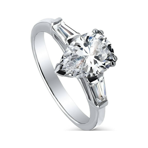 BERRICLE Sterling Silver Solitaire Wedding Engagement Rings 1.8 Carat Pear Cut Cubic Zirconia CZ Promise Ring for Women, Rhodium Plated Size 6