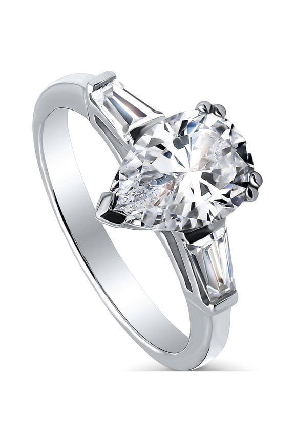 Sterling Silver Solitaire Wedding Engagement Rings 1.8 Carat Pear Cut Cubic Zirconia CZ Promise Ring for Women, Rhodium Plated Size 6
