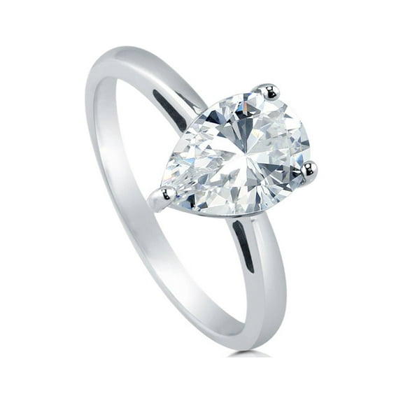 BERRICLE Sterling Silver Solitaire Wedding Engagement Rings 1.8 Carat Pear Cut Cubic Zirconia CZ Ring for Women, Rhodium Plated Size 10