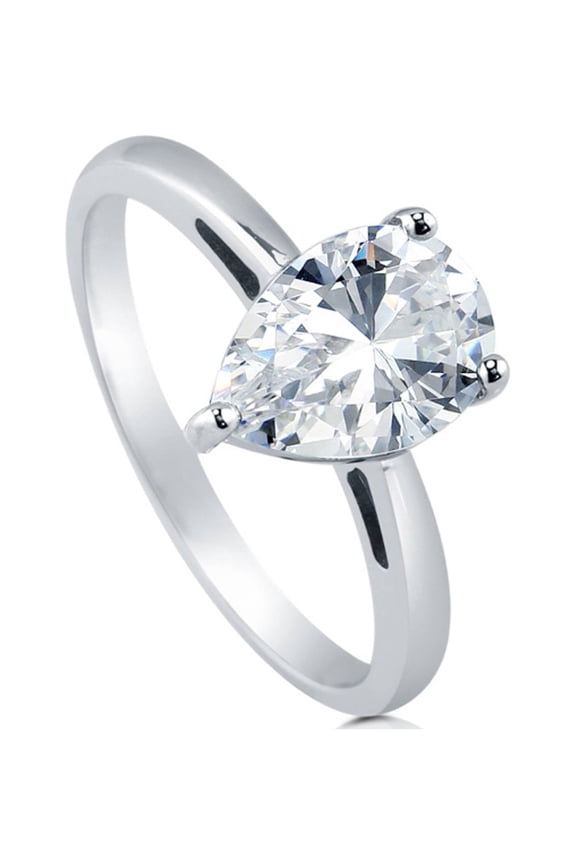 Sterling Silver Solitaire Wedding Engagement Rings 1.8 Carat Pear Cut Cubic Zirconia CZ Ring for Women, Rhodium Plated Size 5.5