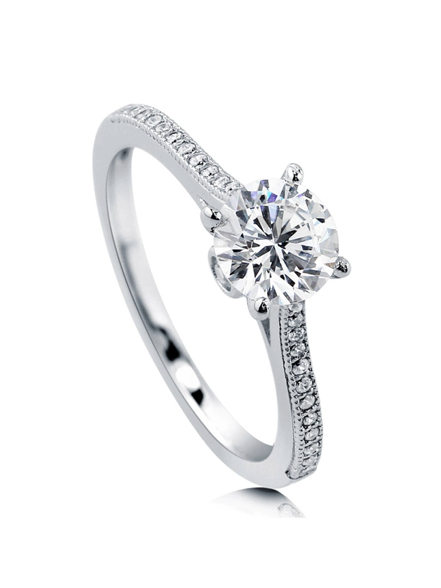 BERRICLE Sterling Silver Solitaire Wedding Engagement Rings 1 Carat Round Cut Cubic Zirconia CZ Promise Ring for Women, Rhodium Plated Size 10
