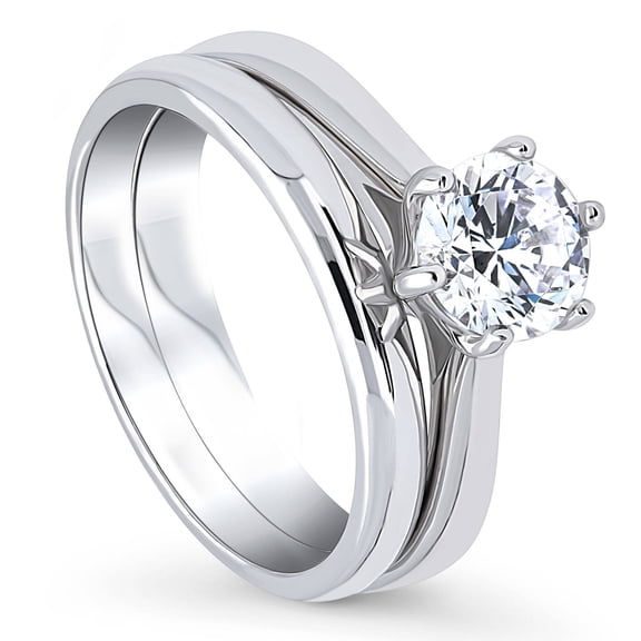 BERRICLE Sterling Silver Solitaire Wedding Engagement Rings 1 Carat Round Cut Cubic Zirconia CZ Ring Set for Women, Rhodium Plated Size 4