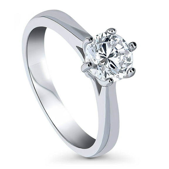 BERRICLE Sterling Silver Solitaire Wedding Engagement Rings 1 Carat Round Cut Cubic Zirconia CZ Promise Ring for Women, Rhodium Plated Size 7