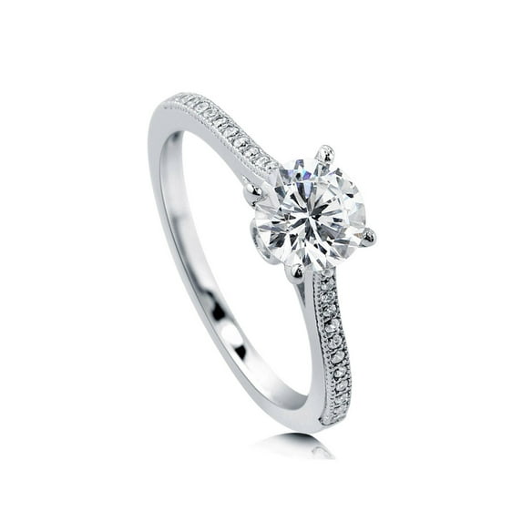BERRICLE Sterling Silver Solitaire Wedding Engagement Rings 1 Carat Round Cut Cubic Zirconia CZ Promise Ring for Women, Rhodium Plated Size 9.5