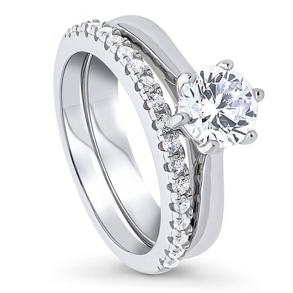 BERRICLE Sterling Silver Solitaire Wedding Engagement Rings 1 Carat Round Cut Cubic Zirconia CZ Ring Set for Women, Rhodium Plated Size 6