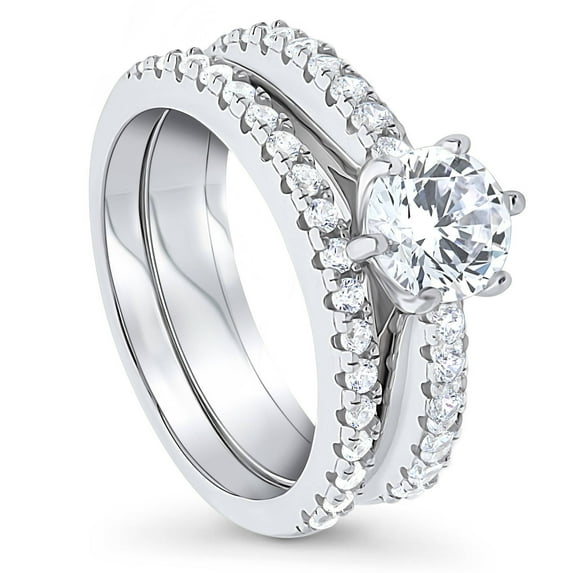 BERRICLE Sterling Silver Solitaire Wedding Engagement Rings 1 Carat Round Cut Cubic Zirconia CZ Ring Set for Women, Rhodium Plated Size 8.5