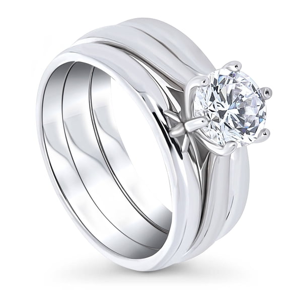BERRICLE Sterling Silver Solitaire Wedding Engagement Rings 1 Carat Round Cut Cubic Zirconia CZ Ring Set for Women, Rhodium Plated Size 9