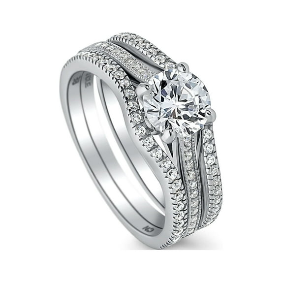 BERRICLE Sterling Silver Solitaire Wedding Engagement Rings 1 Carat Round Cut Cubic Zirconia CZ Wishbone Ring Set for Women, Rhodium Plated Size 6
