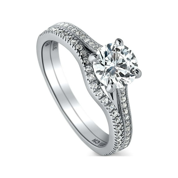 BERRICLE Sterling Silver Solitaire Wedding Engagement Rings 1 Carat Round Cut Cubic Zirconia CZ Wishbone Ring Set for Women, Rhodium Plated Size 9.5