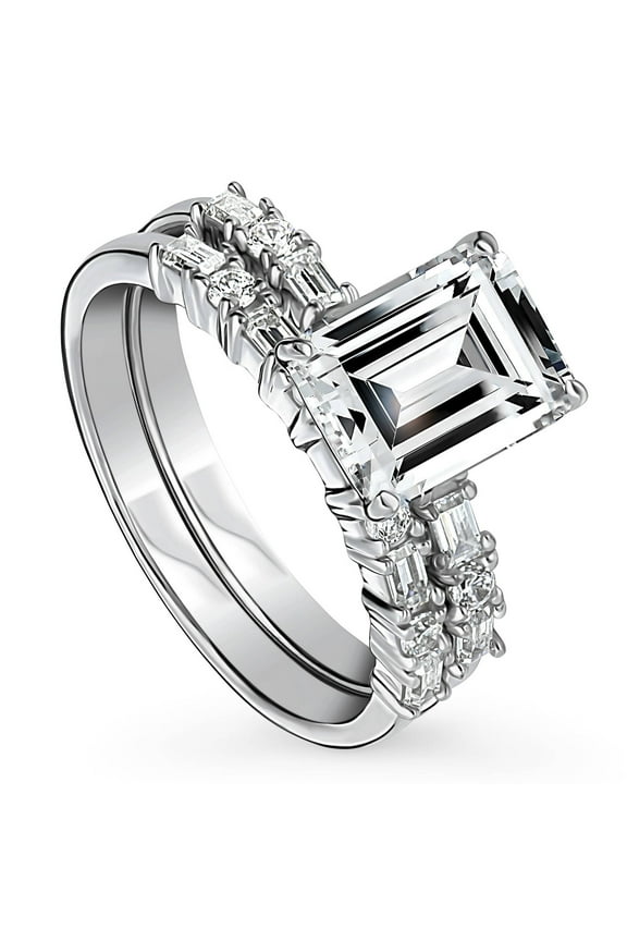 Sterling Silver Vintage Inspired Art Deco Wedding Engagement Rings 2.1 Carat Cubic Zirconia CZ Solitaire Ring Set for Women, Rhodium Plated Size 4