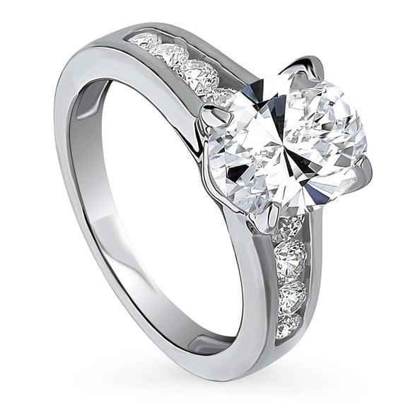 BERRICLE Sterling Silver Solitaire Wedding Engagement Rings 2.5 Carat Oval Cut Cubic Zirconia CZ Cocktail Promise Ring for Women, Rhodium Plated Size 9